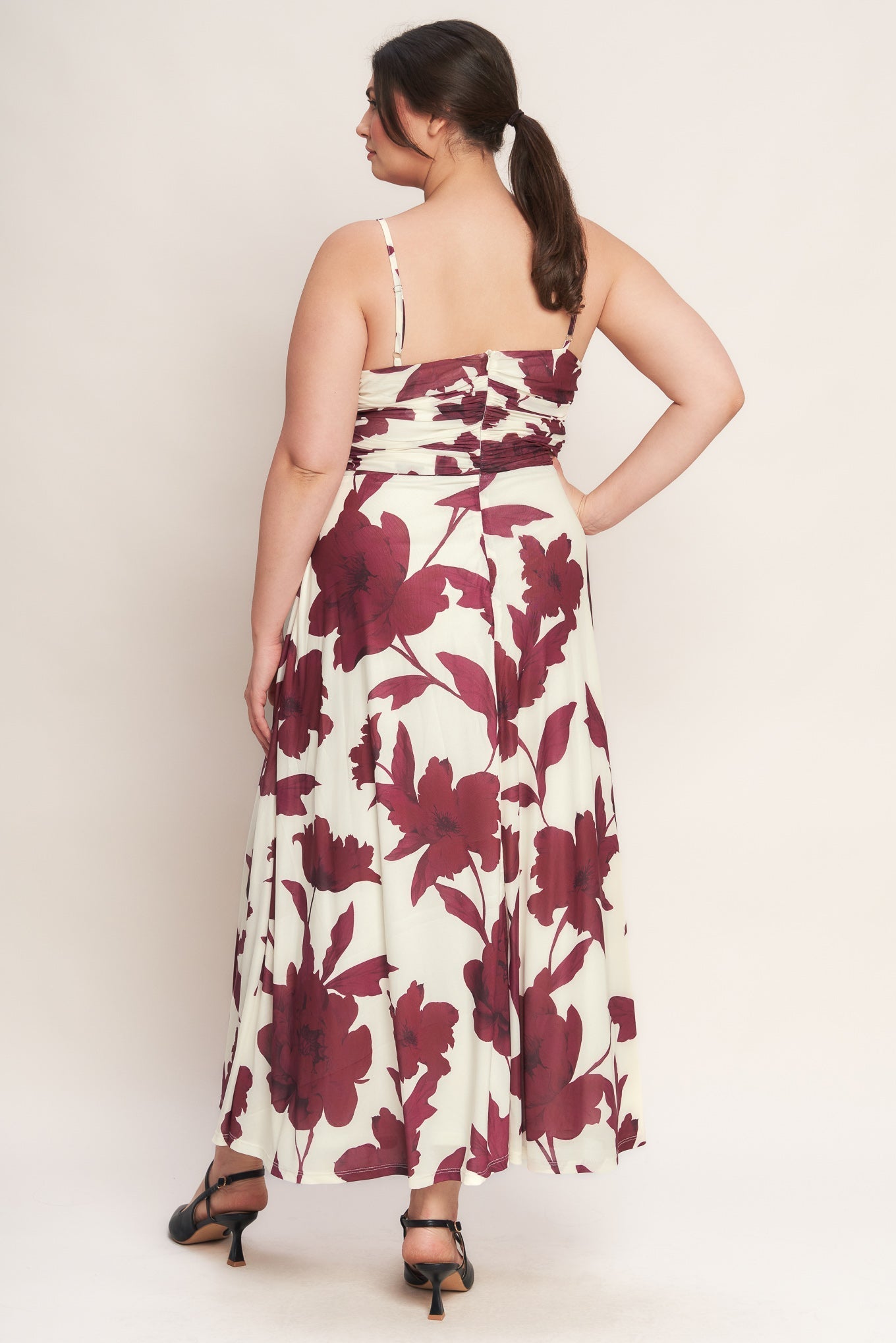 WINE BLOOM POWER MESH MIDI DRESS Flying Tomato